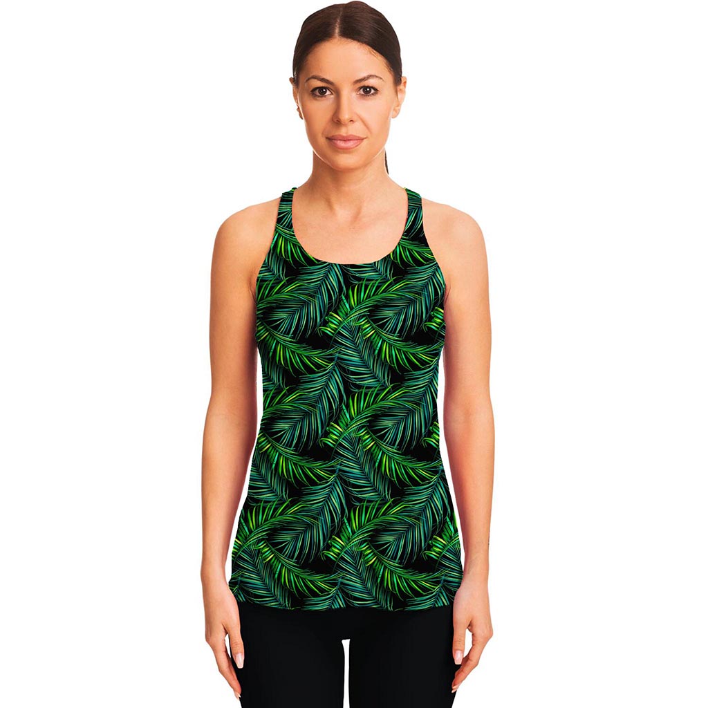 Night Tropical Palm Leaves Pattern Print Women's Racerback Tank Top