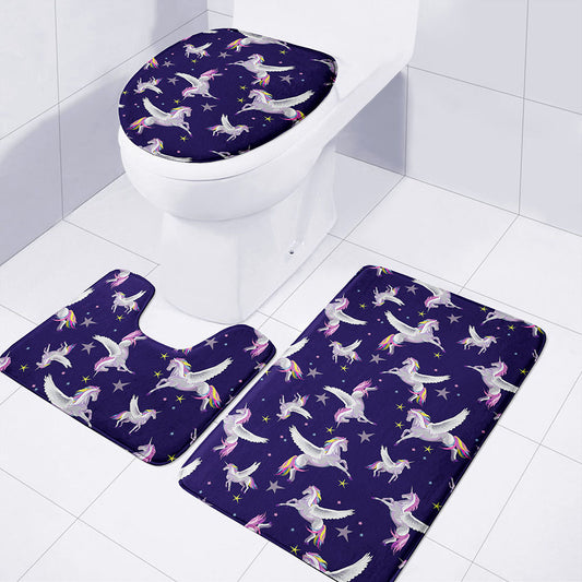 Night Winged Unicorn Pattern Print 3 Piece Bath Mat Set