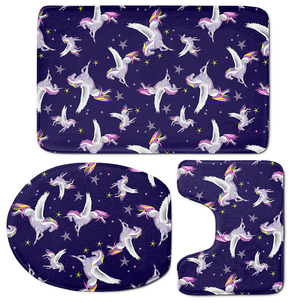Night Winged Unicorn Pattern Print 3 Piece Bath Mat Set
