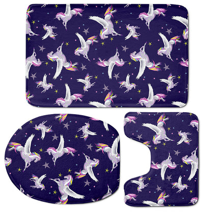 Night Winged Unicorn Pattern Print 3 Piece Bath Mat Set