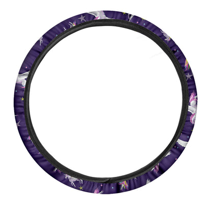 Night Winged Unicorn Pattern Print Car Steering Wheel Cover
