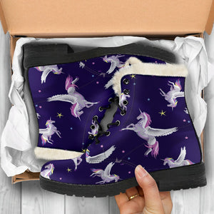 Night Winged Unicorn Pattern Print Comfy Boots GearFrost