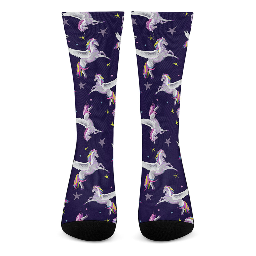 Night Winged Unicorn Pattern Print Crew Socks