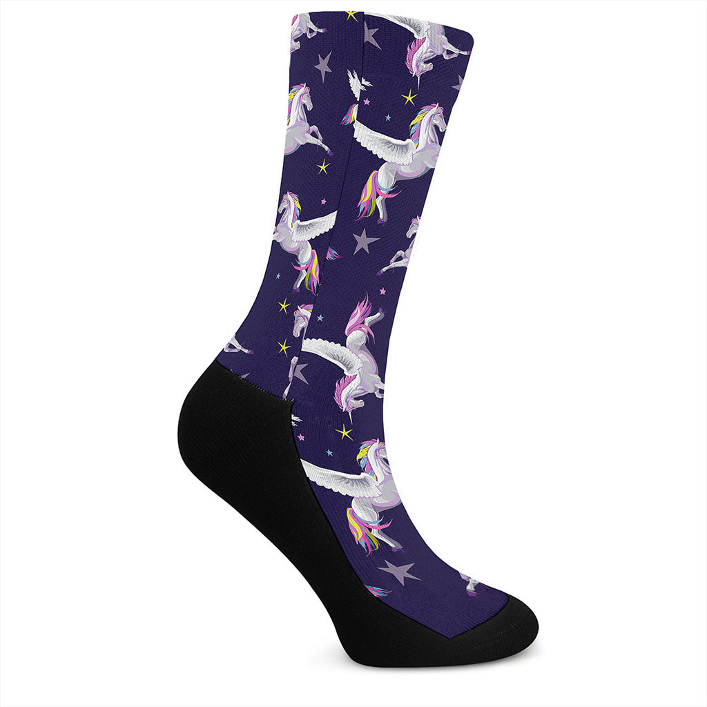 Night Winged Unicorn Pattern Print Crew Socks