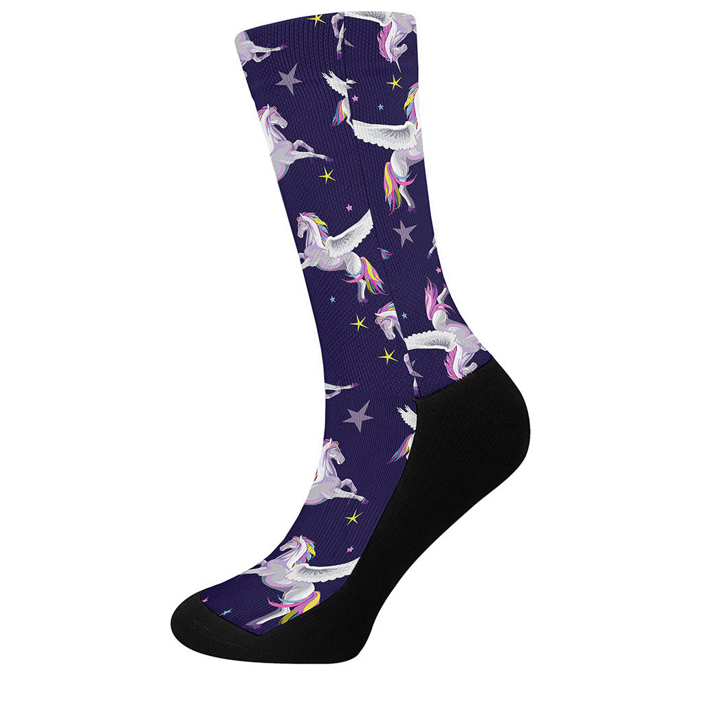 Night Winged Unicorn Pattern Print Crew Socks