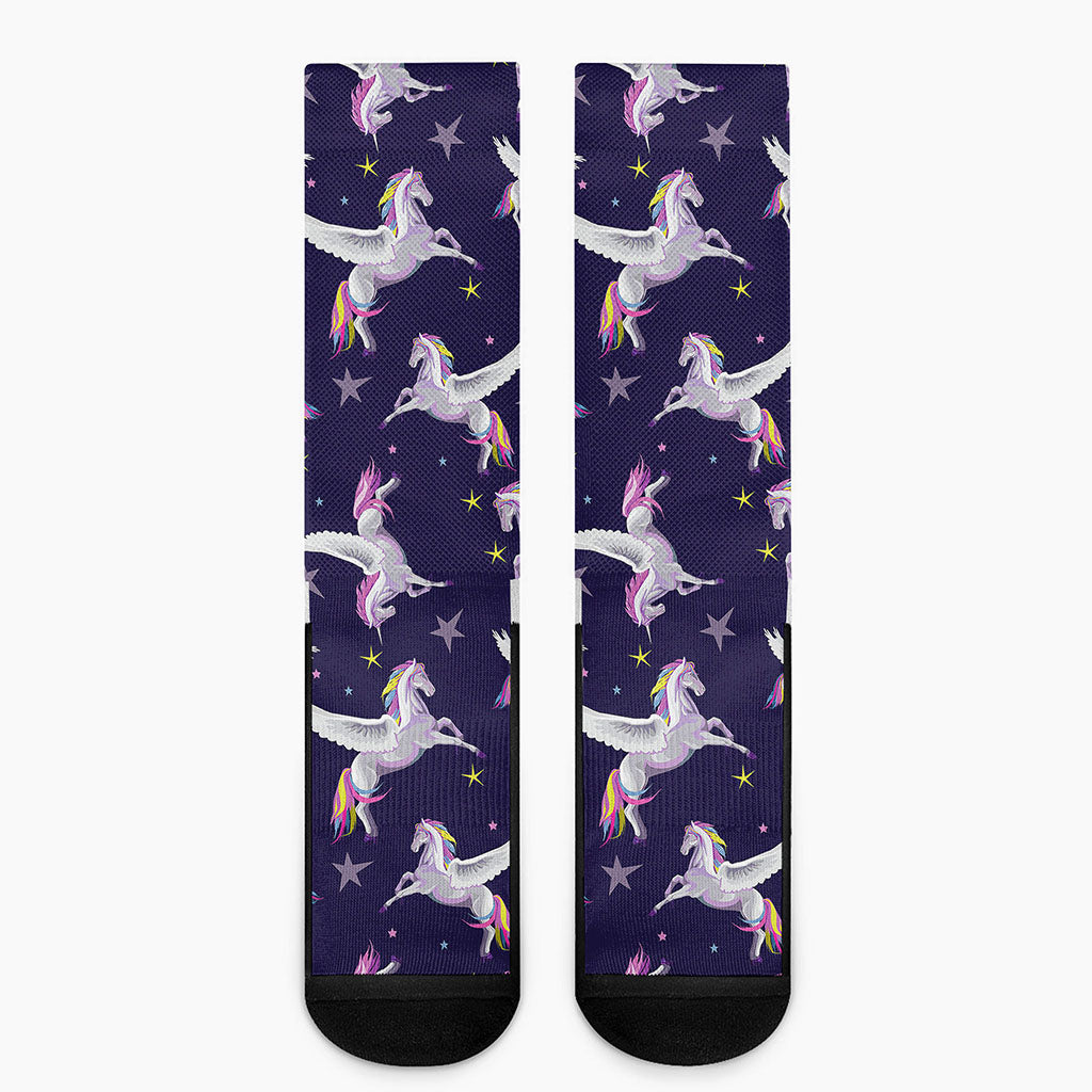 Night Winged Unicorn Pattern Print Crew Socks