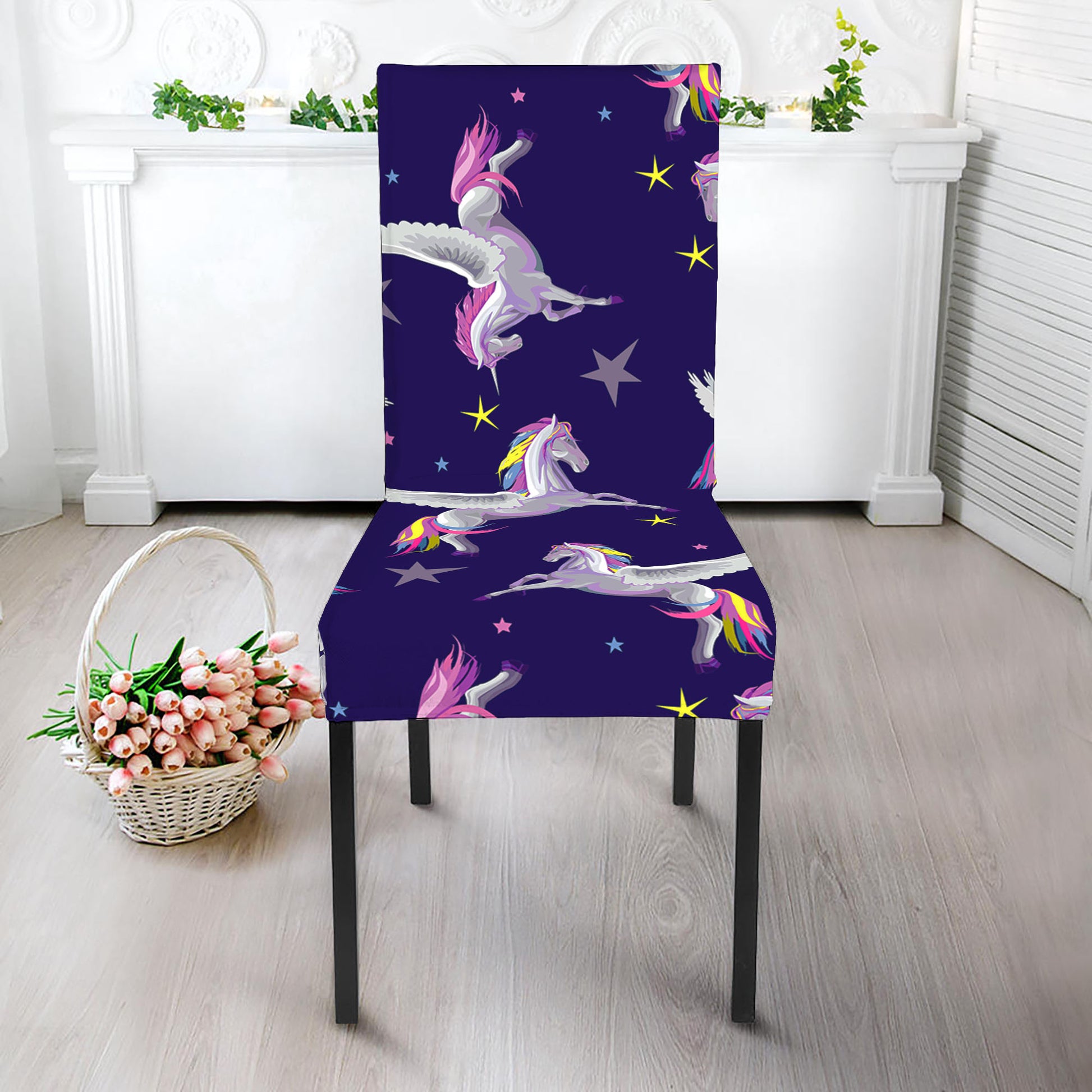 Night Winged Unicorn Pattern Print Dining Chair Slipcover