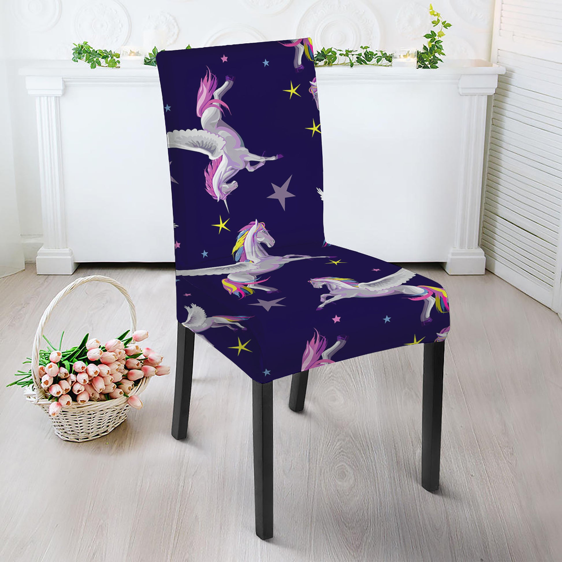 Night Winged Unicorn Pattern Print Dining Chair Slipcover