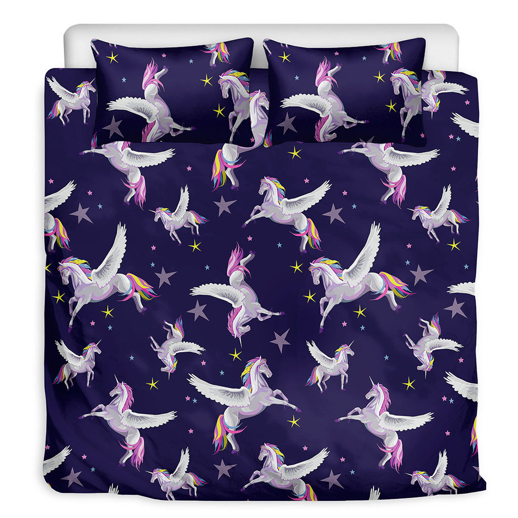 Night Winged Unicorn Pattern Print Duvet Cover Bedding Set