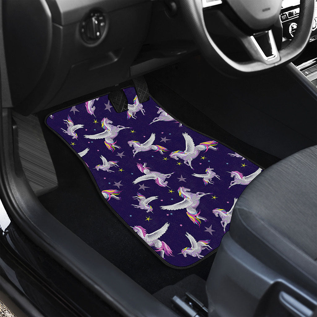 Night Winged Unicorn Pattern Print Front and Back Car Floor Mats