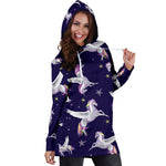Night Winged Unicorn Pattern Print Hoodie Dress GearFrost