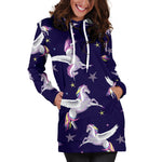 Night Winged Unicorn Pattern Print Hoodie Dress GearFrost