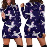 Night Winged Unicorn Pattern Print Hoodie Dress GearFrost
