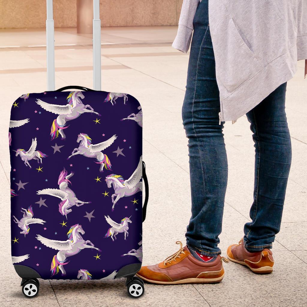 Night Winged Unicorn Pattern Print Luggage Cover GearFrost