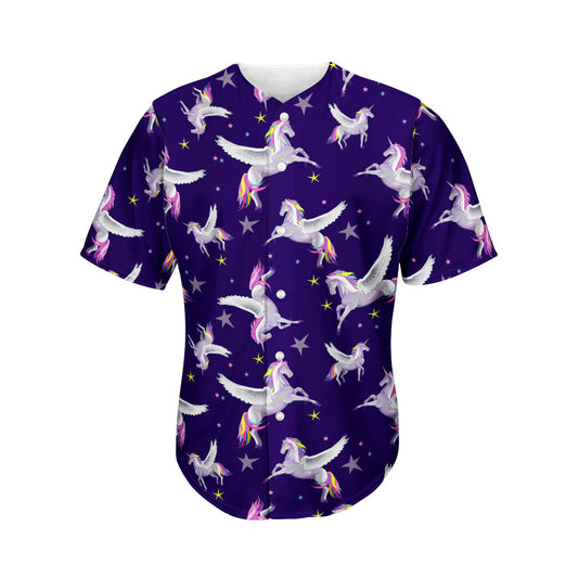 Night Winged Unicorn Pattern Print Men's Baseball Jersey