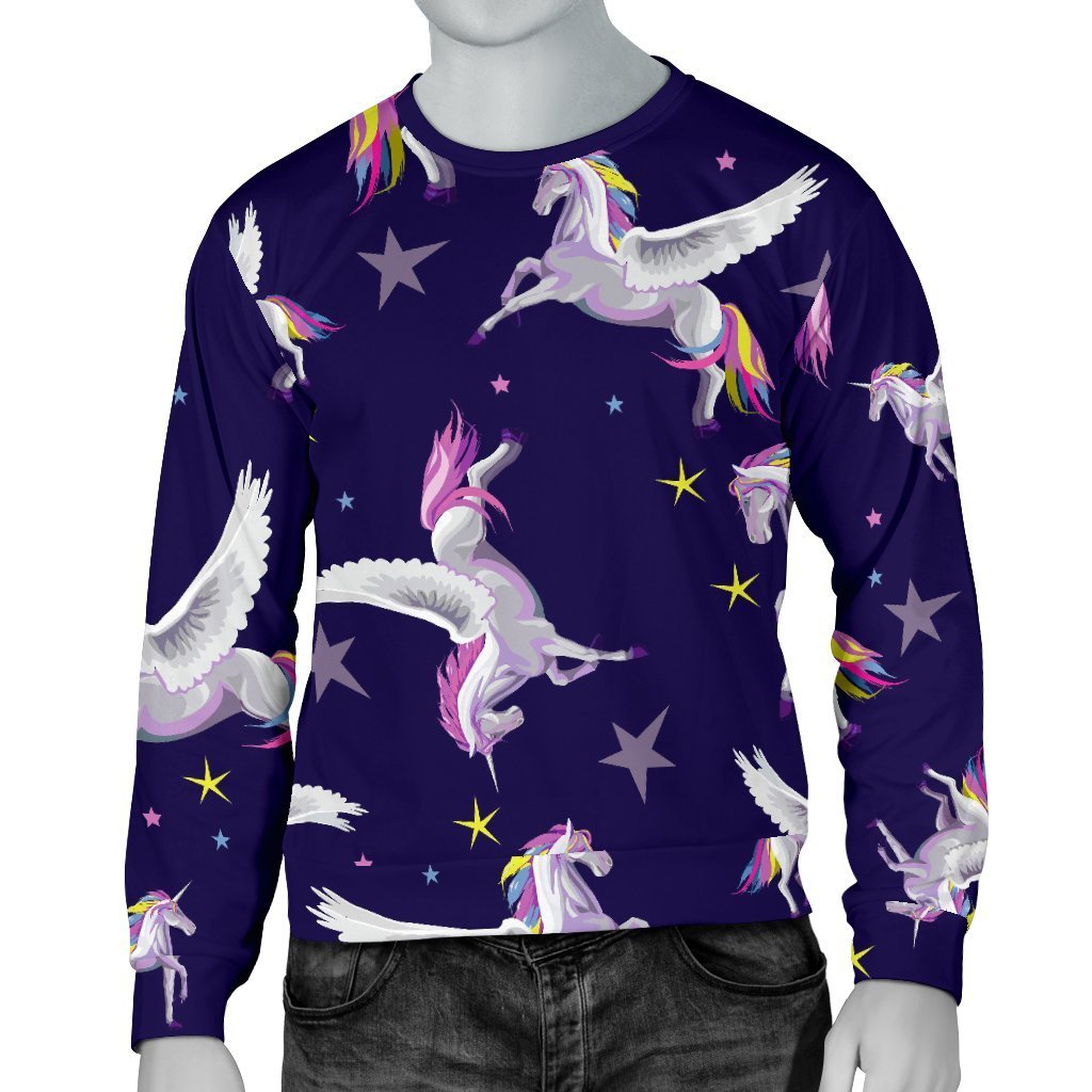 Night Winged Unicorn Pattern Print Men's Crewneck Sweatshirt GearFrost