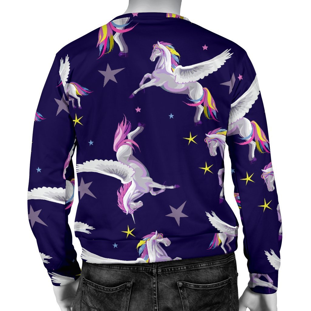 Night Winged Unicorn Pattern Print Men's Crewneck Sweatshirt GearFrost