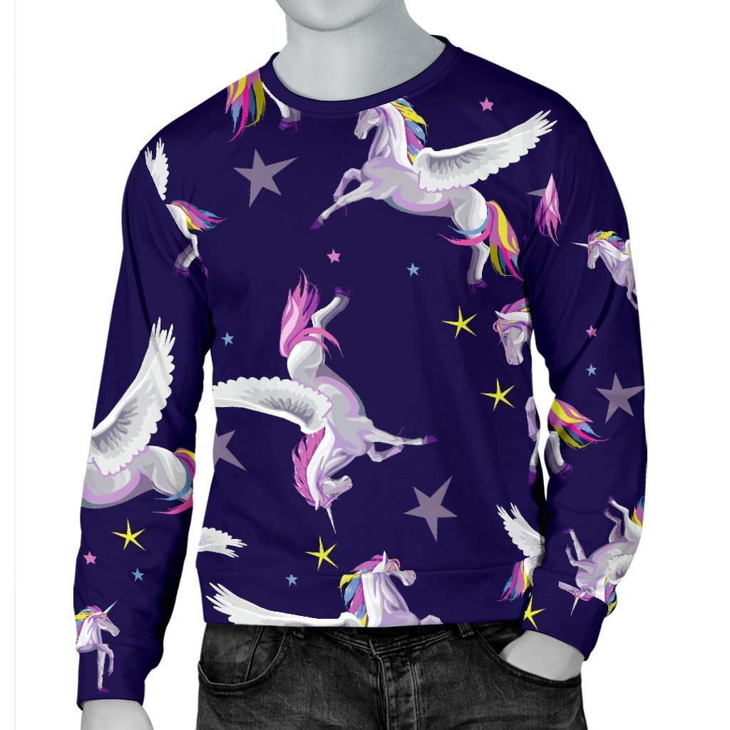 Night Winged Unicorn Pattern Print Men's Crewneck Sweatshirt GearFrost