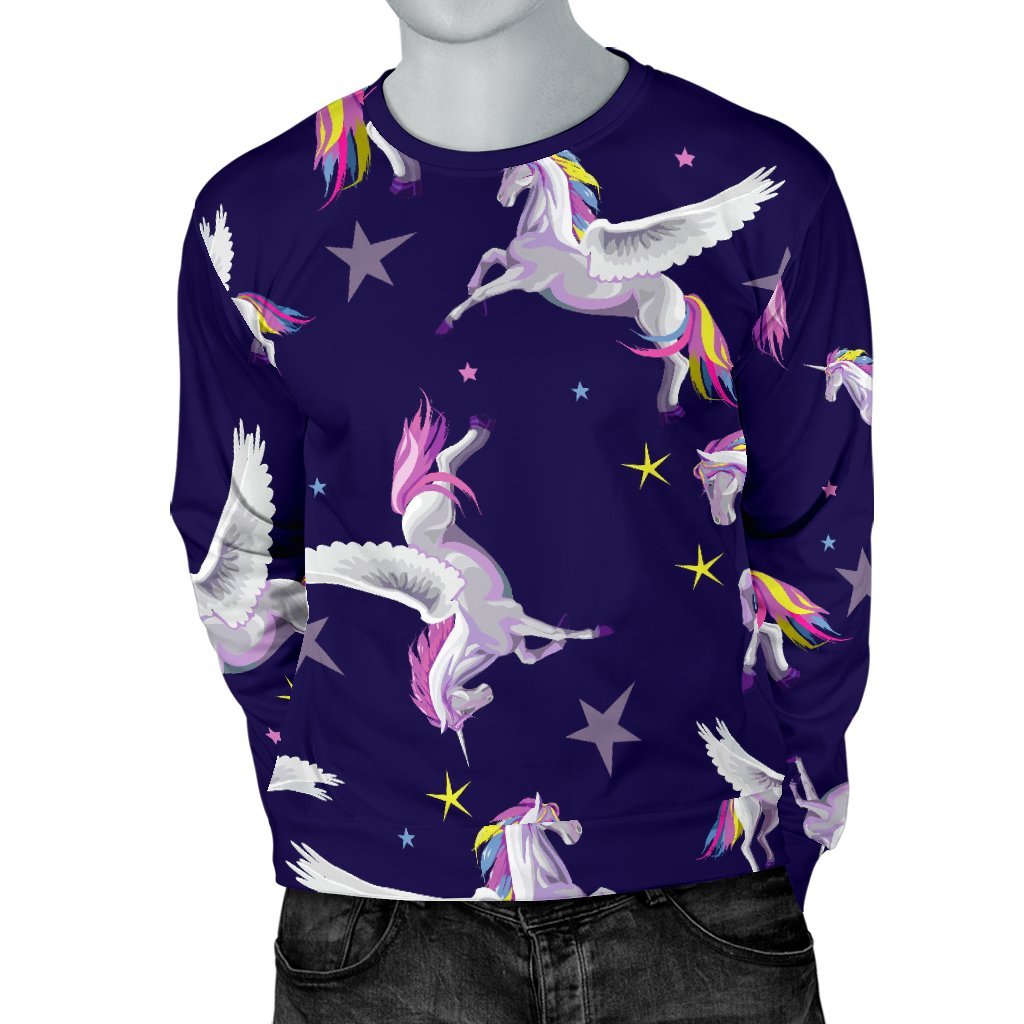 Night Winged Unicorn Pattern Print Men's Crewneck Sweatshirt GearFrost