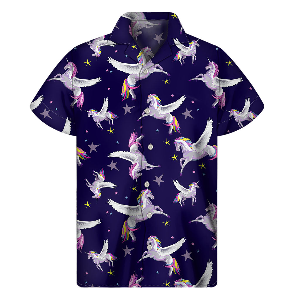 Night Winged Unicorn Pattern Print Men's Short Sleeve Shirt