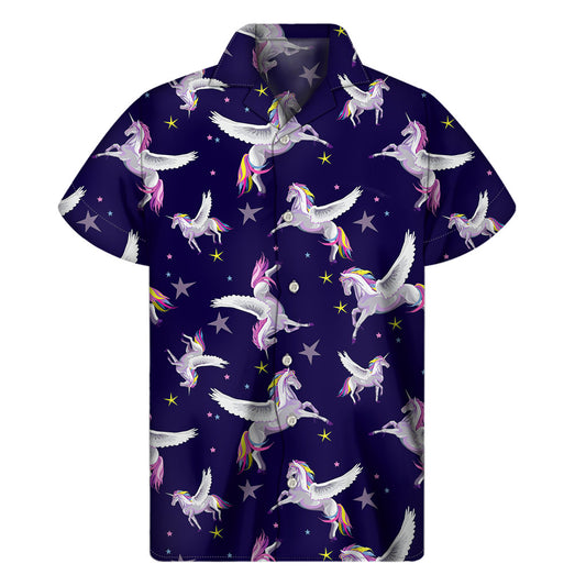 Night Winged Unicorn Pattern Print Men's Short Sleeve Shirt