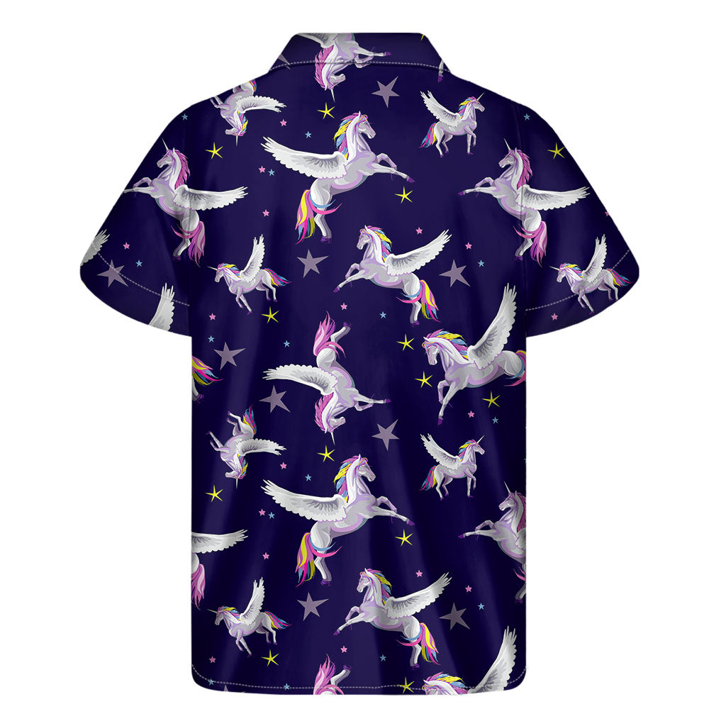 Night Winged Unicorn Pattern Print Men's Short Sleeve Shirt