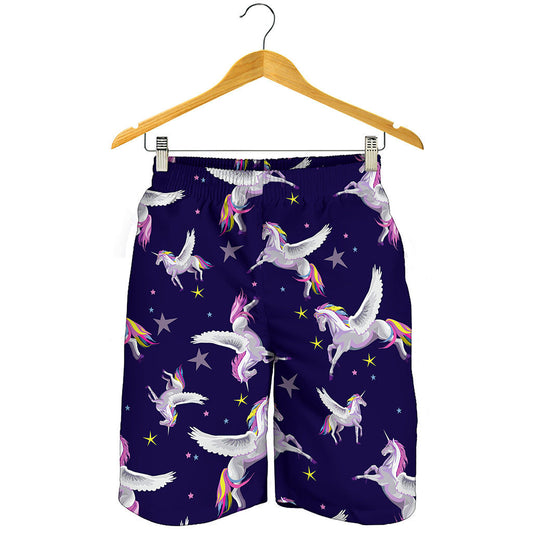 Night Winged Unicorn Pattern Print Men's Shorts