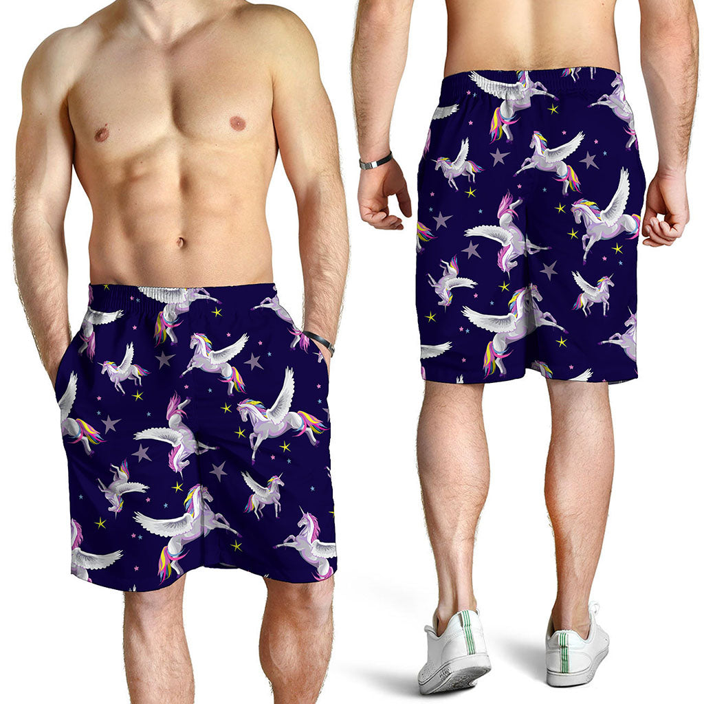 Night Winged Unicorn Pattern Print Men's Shorts