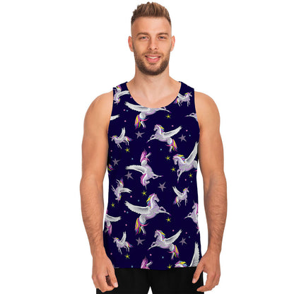 Night Winged Unicorn Pattern Print Men's Tank Top