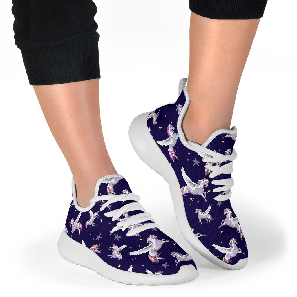Night Winged Unicorn Pattern Print Mesh Knit Shoes GearFrost