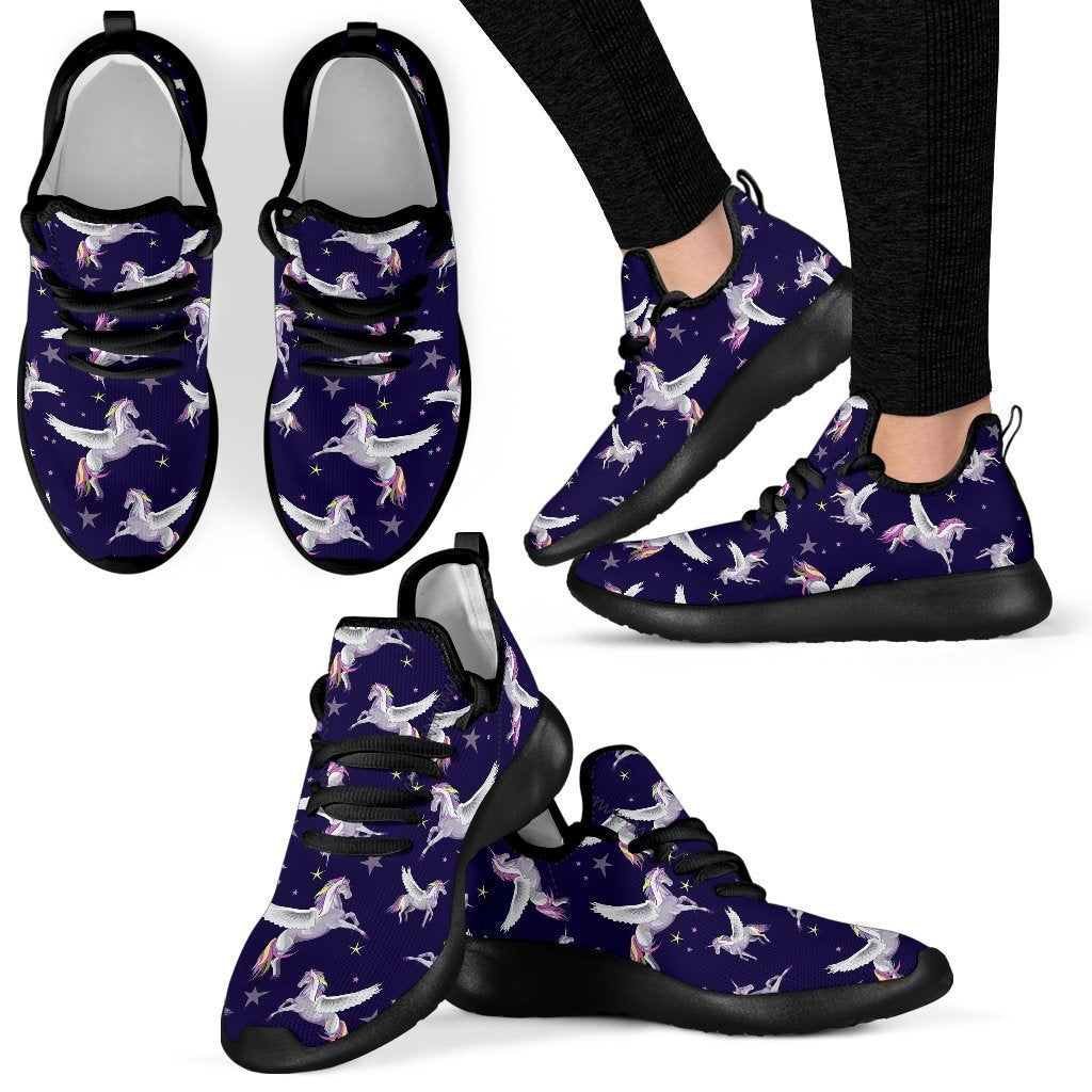 Night Winged Unicorn Pattern Print Mesh Knit Shoes GearFrost