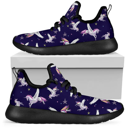 Night Winged Unicorn Pattern Print Mesh Knit Shoes GearFrost