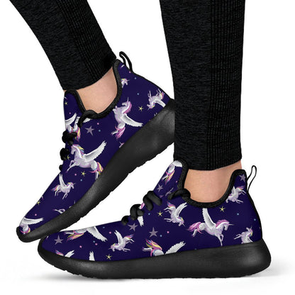 Night Winged Unicorn Pattern Print Mesh Knit Shoes GearFrost