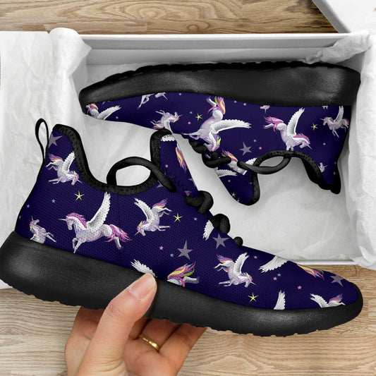 Night Winged Unicorn Pattern Print Mesh Knit Shoes GearFrost