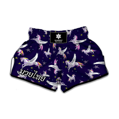 Night Winged Unicorn Pattern Print Muay Thai Boxing Shorts