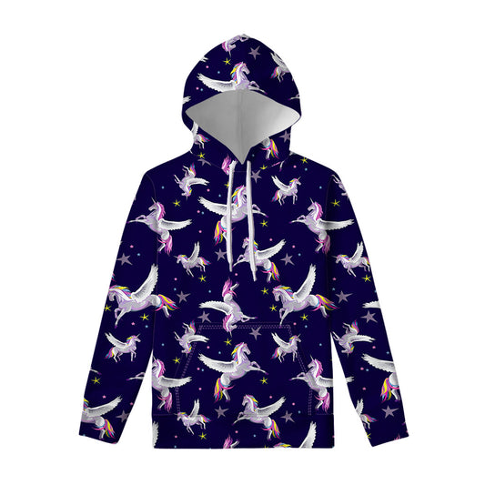 Night Winged Unicorn Pattern Print Pullover Hoodie
