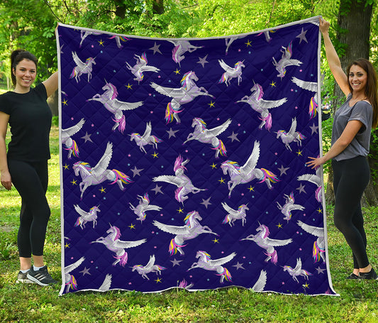 Night Winged Unicorn Pattern Print Quilt