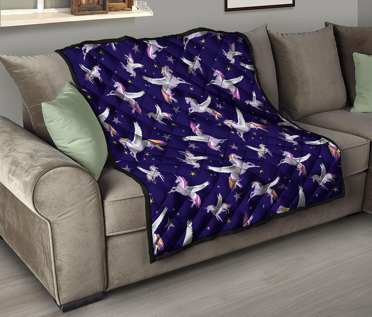 Night Winged Unicorn Pattern Print Quilt