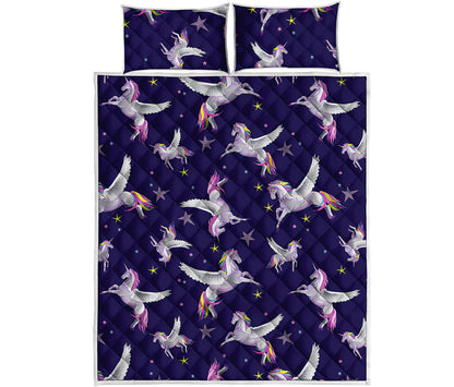 Night Winged Unicorn Pattern Print Quilt Bed Set