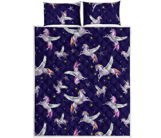 Night Winged Unicorn Pattern Print Quilt Bed Set
