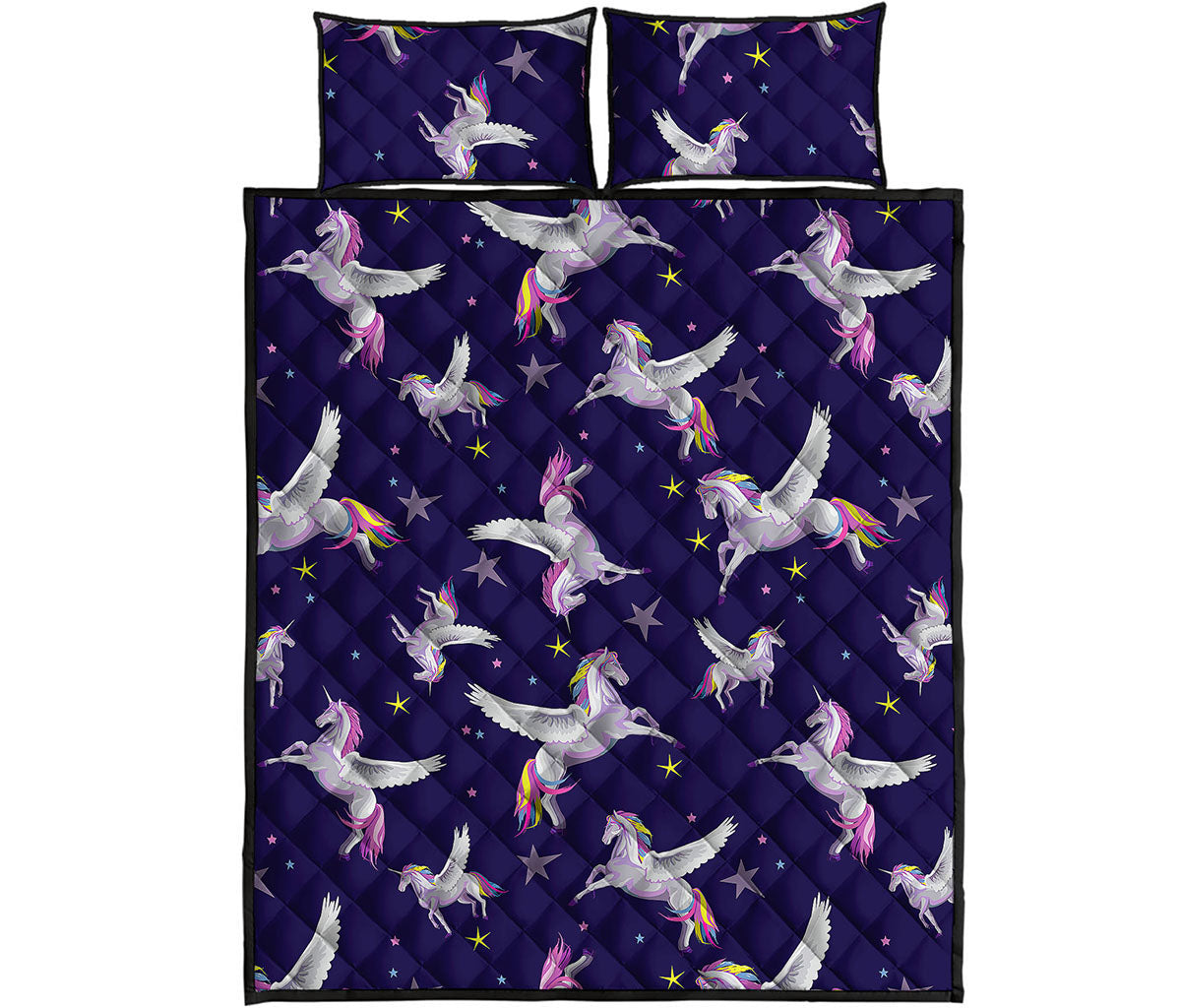 Night Winged Unicorn Pattern Print Quilt Bed Set