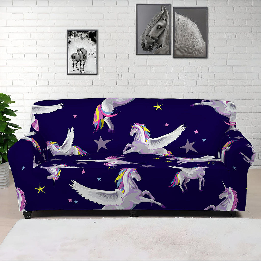 Night Winged Unicorn Pattern Print Sofa Cover