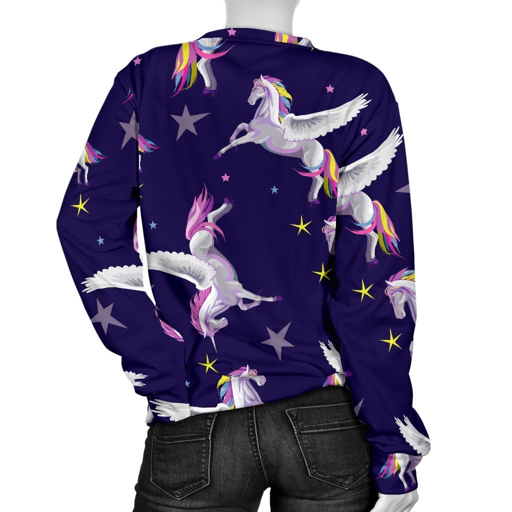 Night Winged Unicorn Pattern Print Women's Crewneck Sweatshirt GearFrost