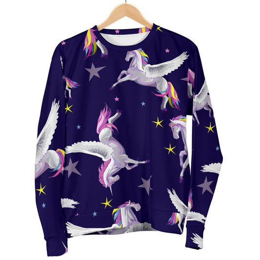 Night Winged Unicorn Pattern Print Women's Crewneck Sweatshirt GearFrost