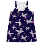 Night Winged Unicorn Pattern Print Women's Racerback Tank Top