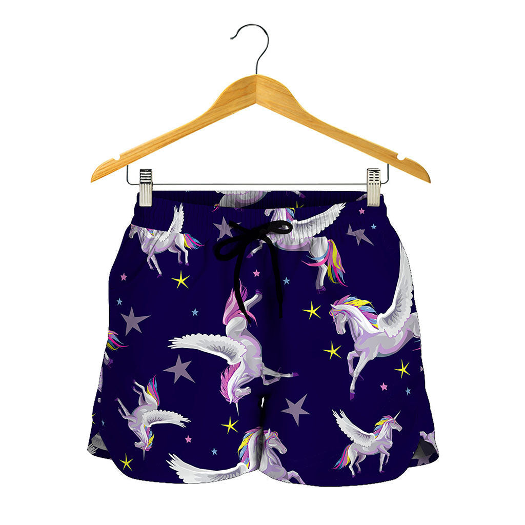 Night Winged Unicorn Pattern Print Women's Shorts