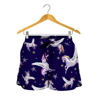 Night Winged Unicorn Pattern Print Women's Shorts