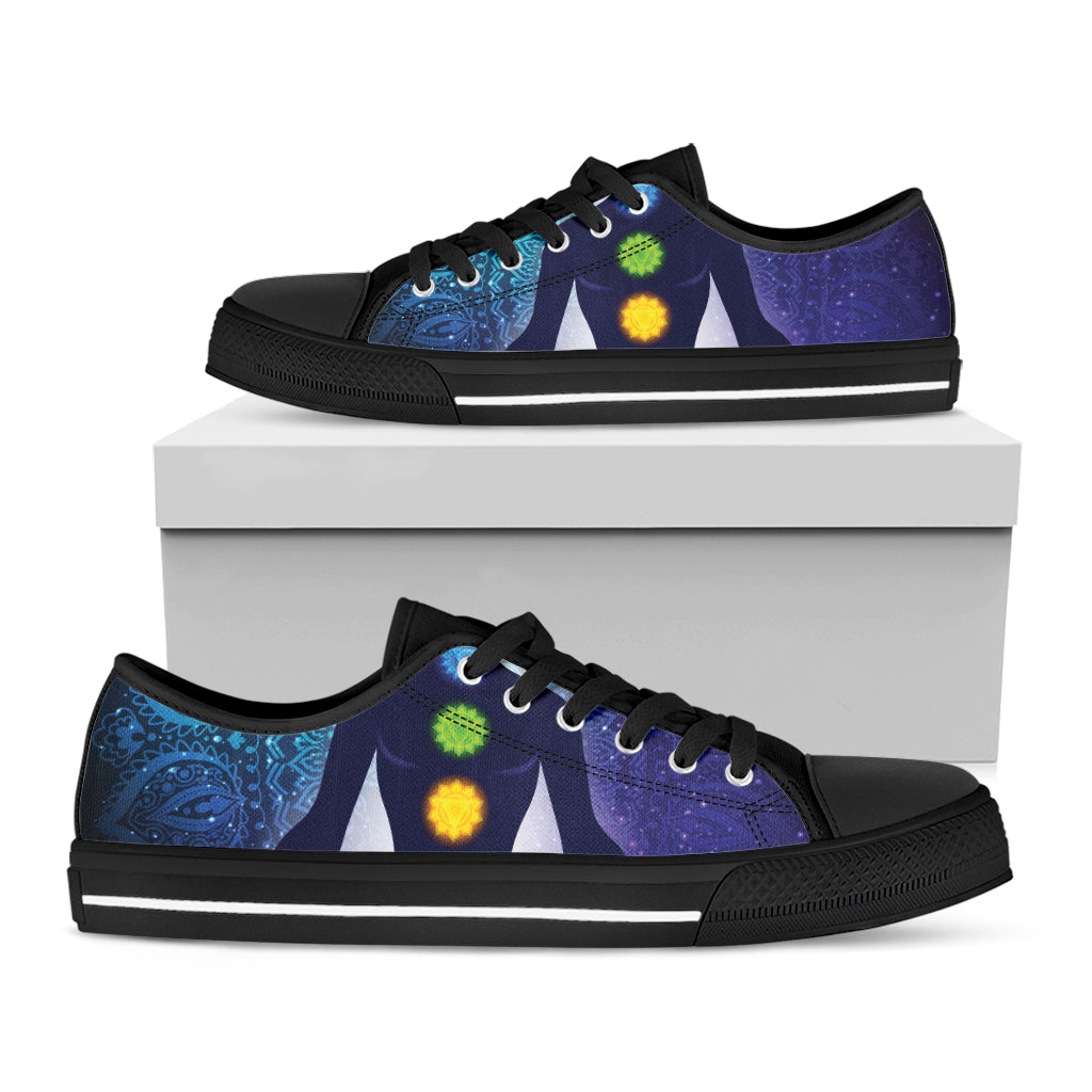 Nine Chakras Aura Print Black Low Top Shoes 