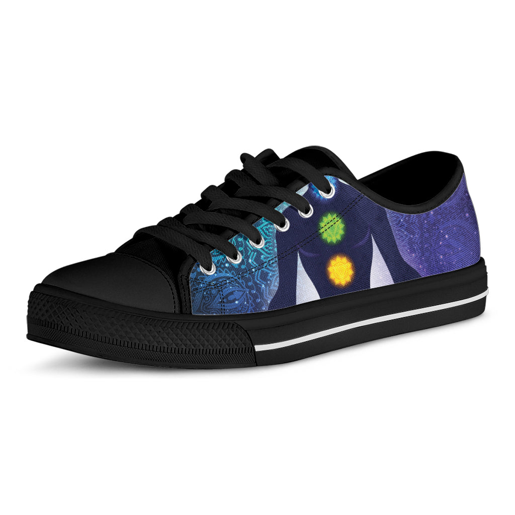 Nine Chakras Aura Print Black Low Top Shoes 