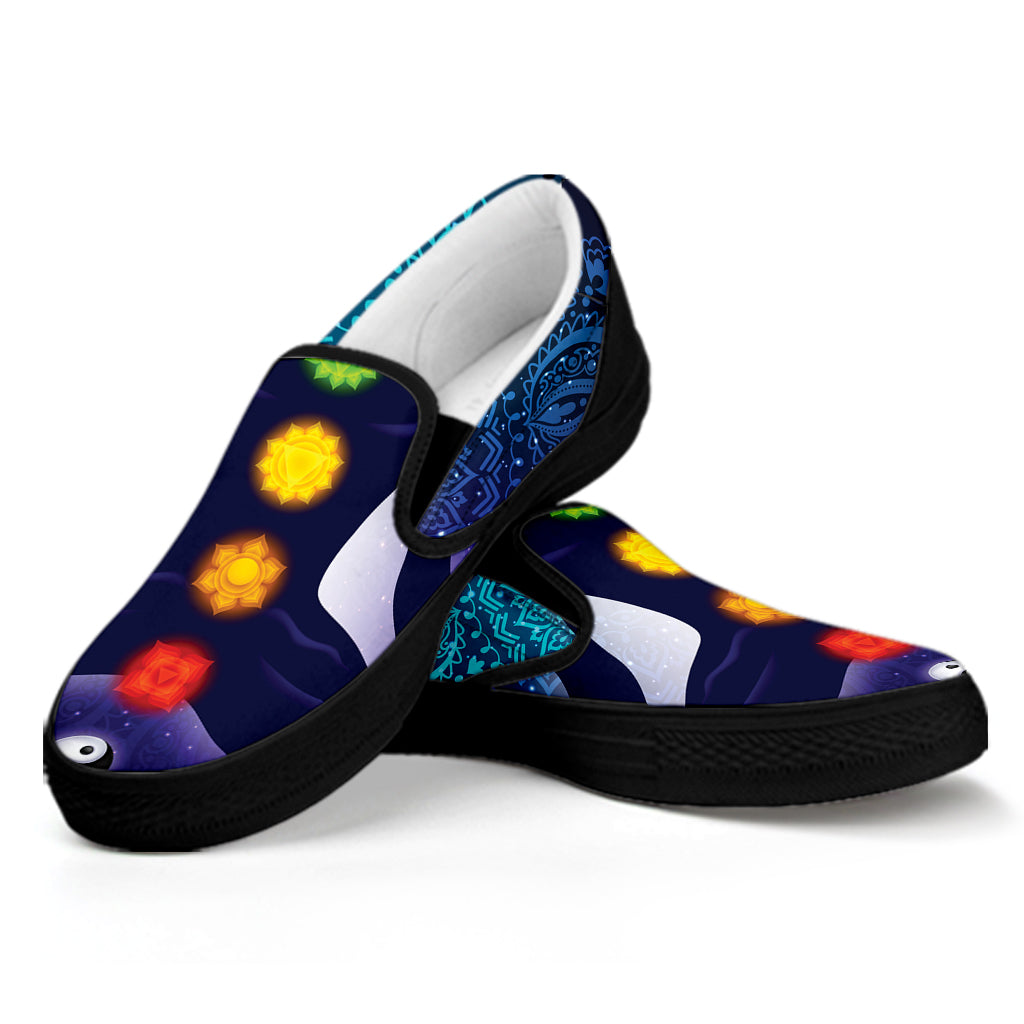 Nine Chakras Aura Print Black Slip On Shoes